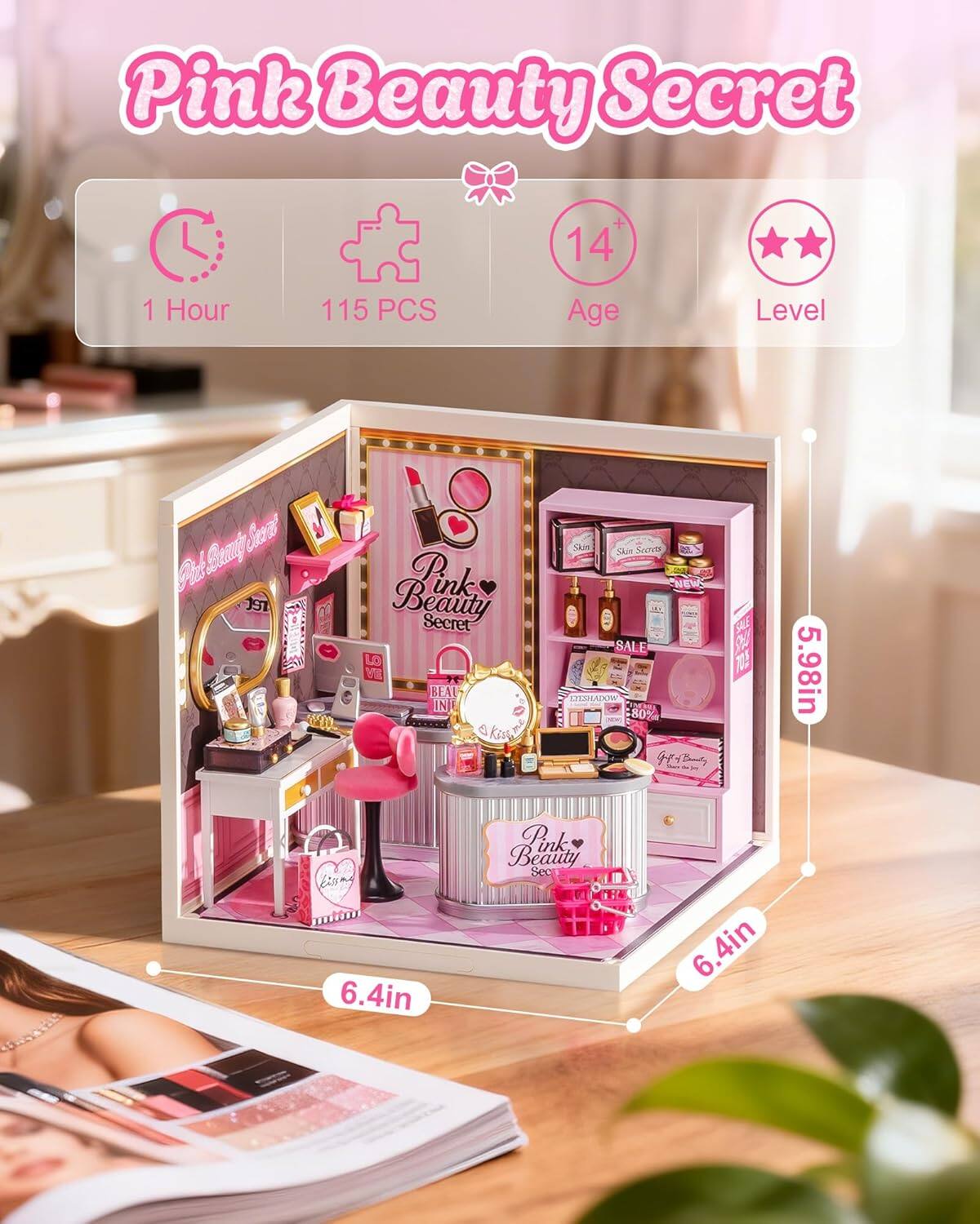 Pink Beauty Secret  
14+ Age Level  
1 Hour  
115 PCS  
Pink Beauty Secret  
5.98in x 6.4in x 6.4in