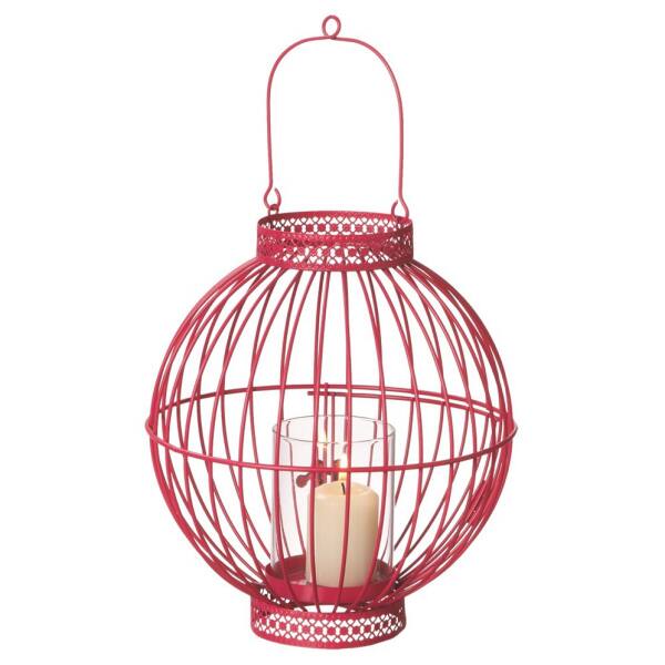 Front. Midwest - 9" Fancy Fair Contemporary Style Deep Pink Hanging Votive Candle Holder Lantern - Pink.