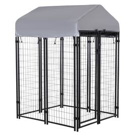 Pawhut - Outdoor Dog Kennel with Roof, 4'x4'x6' Heavy Duty Wire, Escape-proof Lock, UV-Resistant Cover, for Medium Dogs