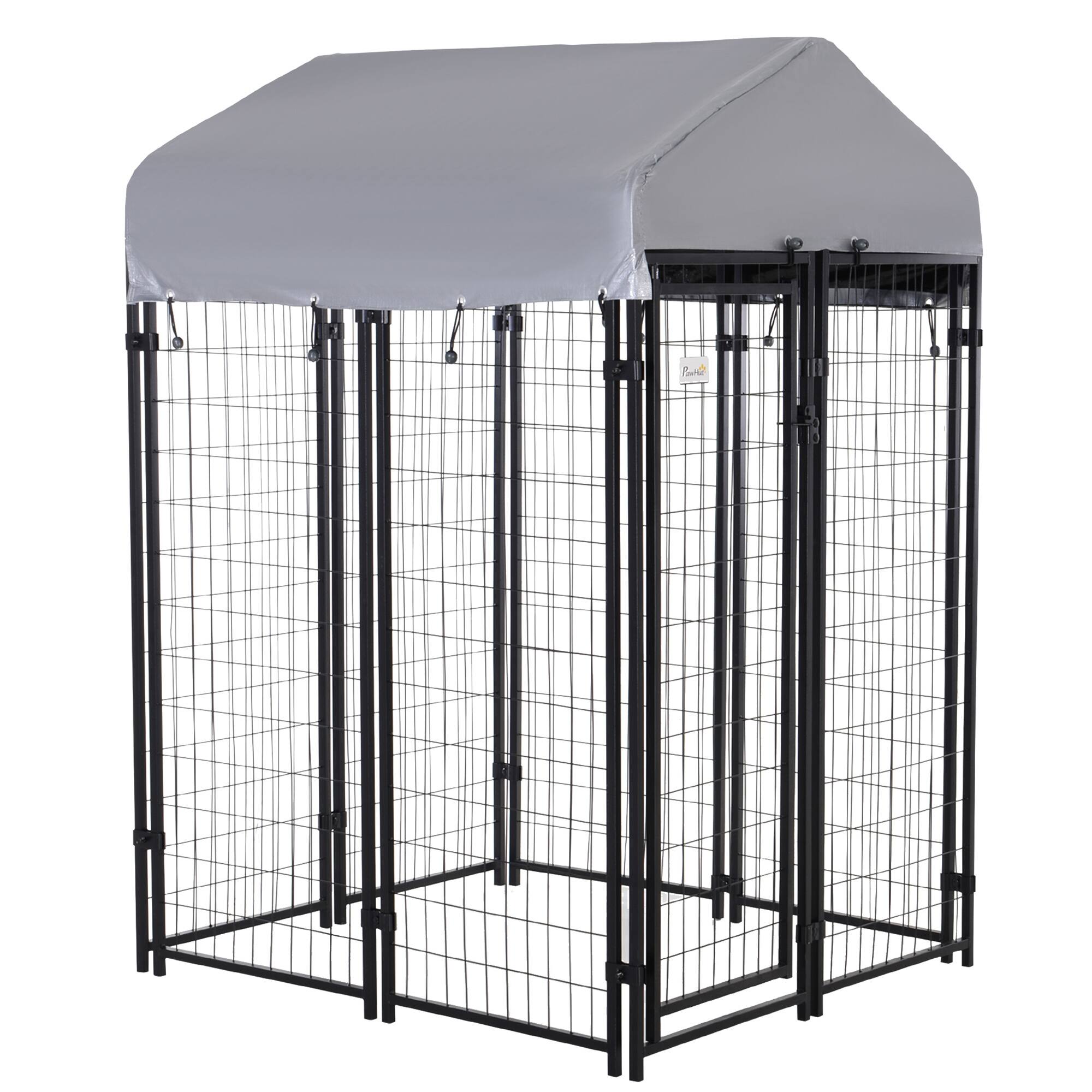 Front. Pawhut - Outdoor Dog Kennel with Roof, 4'x4'x6' Heavy Duty Wire, Escape-proof Lock, UV-Resistant Cover, for Medium Dogs.