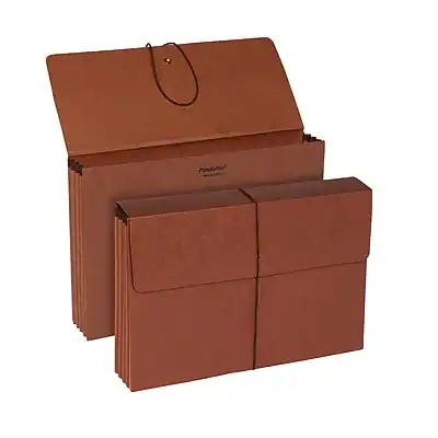 Front. Pendaflex - Moisture Resistant Reinforced Expanding Wallet with Flap & Cord Closure, Legal Size, Brown, 10/Box - Brown.