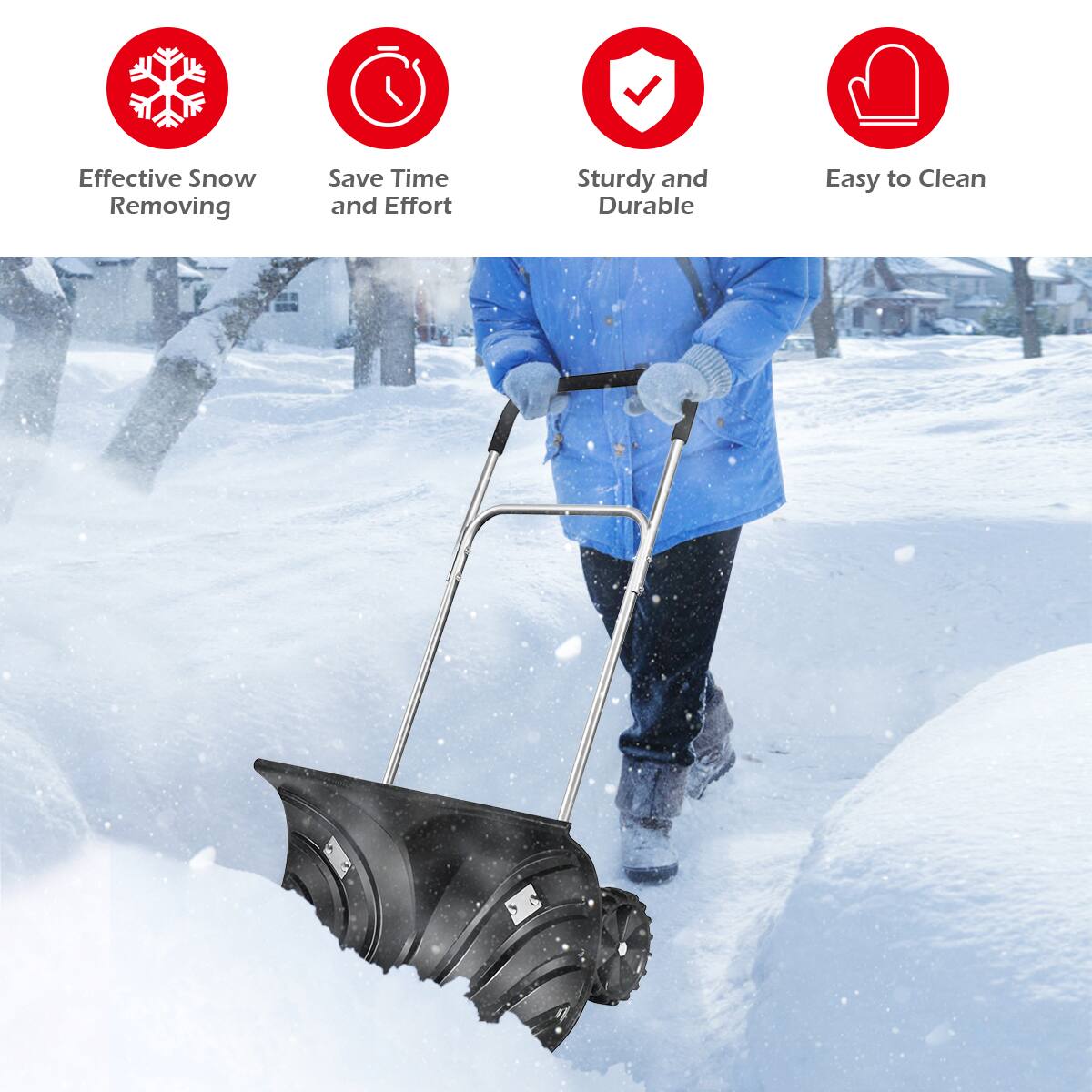 Effective snow removing, save time and effort, sturdy and durable, easy to clean.