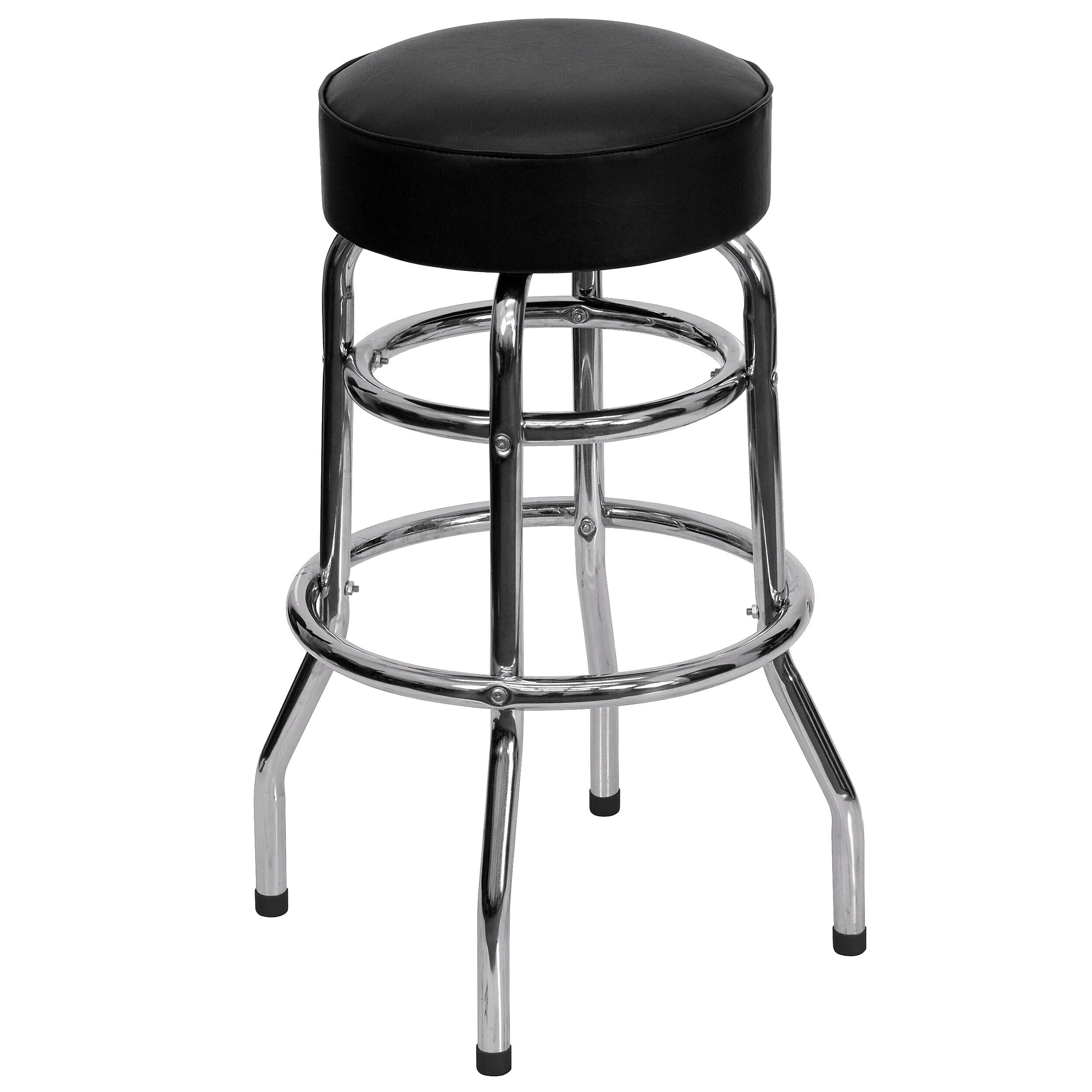 Alt View 8. Flash Furniture - Bruno Traditional Vinyl/Metal Double Ring Barstool without Back, 2-Pieces/Pack (2XUD100) - Black.