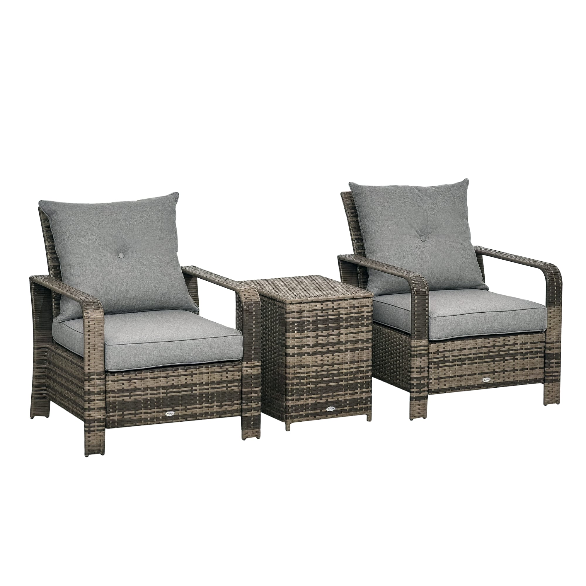 Outsunny - 3 Pieces Wicker Outdoor Bistro Set, Rattan Patio Furniture Set with Storage Coffee Table and Porch Chairs - Gray