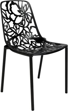 LeisureMod - Devon Stackable Aluminum Dining Chair, Modern Floral Cutout Indoor/Outdoor Patio Chair - Fully Assembled - Black