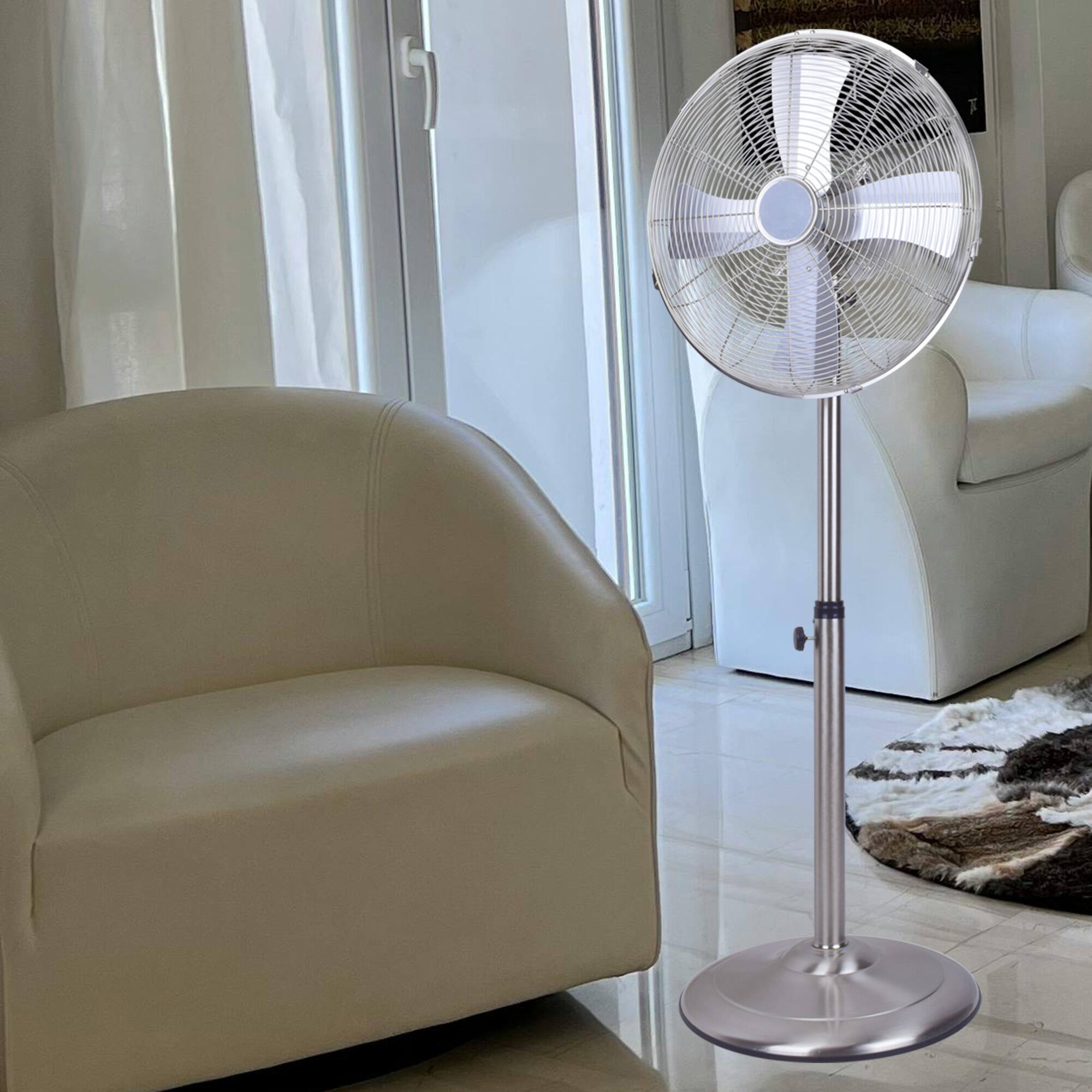Alt View 2. Loheer - 16 In Metal Stand Fan, Oscillating Pedestal Fan with 3 Speeds, Adjustable Height, Chrome, Heavy Duty Indoor Cooling - Chrome.