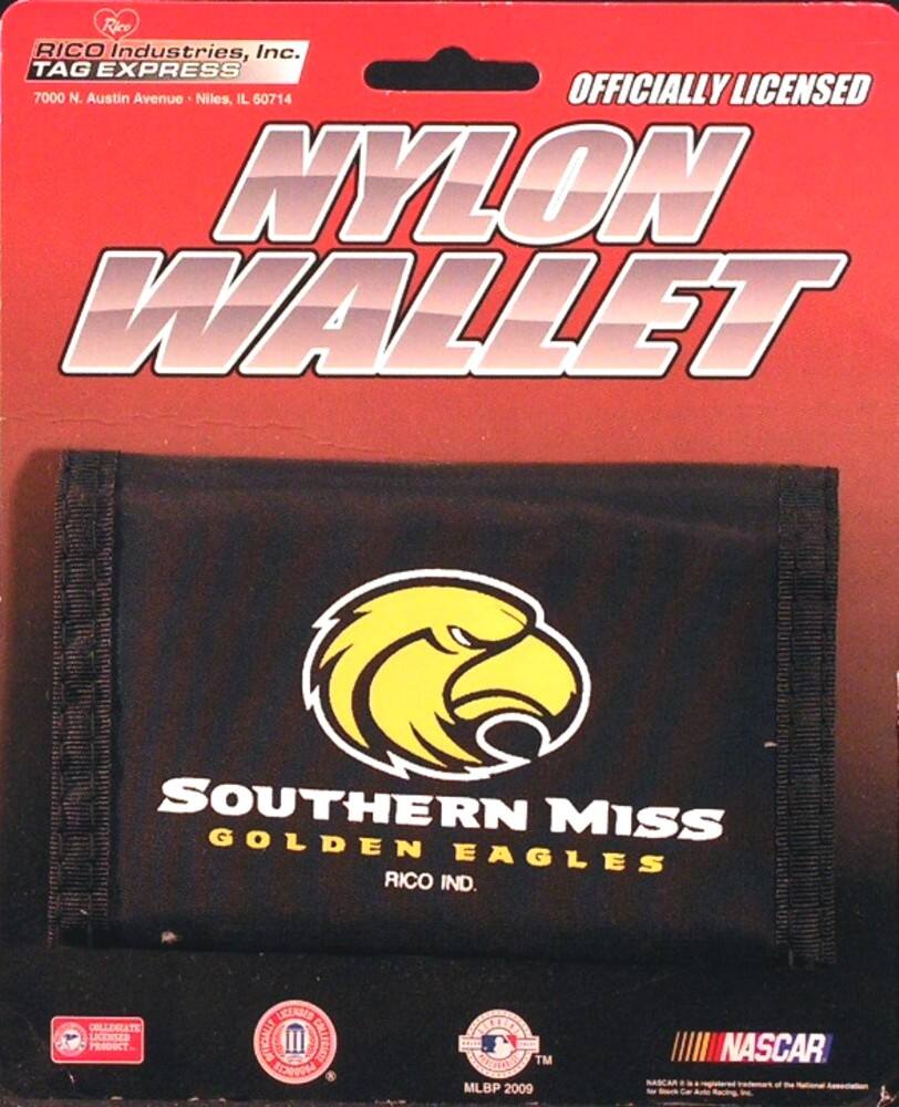 RICO Industries, Inc.  
TAG EXPRESS  
7000 N. Austin Avenue • Niles, IL 60714  

OFFICIALLY LICENSED  
NYLON WALLET  

SOUTHERN MISS  
GOLDEN EAGLES  

RICO IND.  

MLBP 2009  
NASCAR
