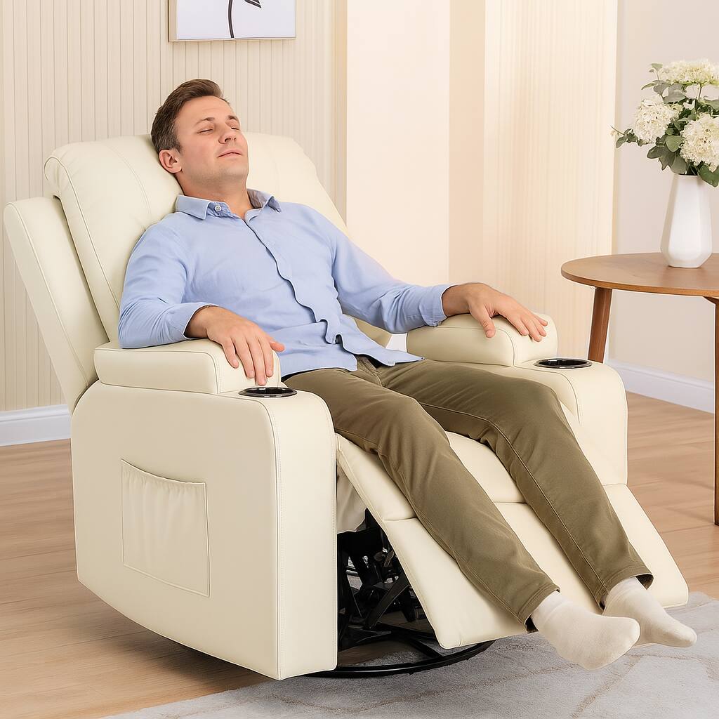 Alt View 1. CloudRest Pro - Recliner Chair with Cup Holders PU Rocking Chair with Side Pockets Single Sofa Seat,White - White.