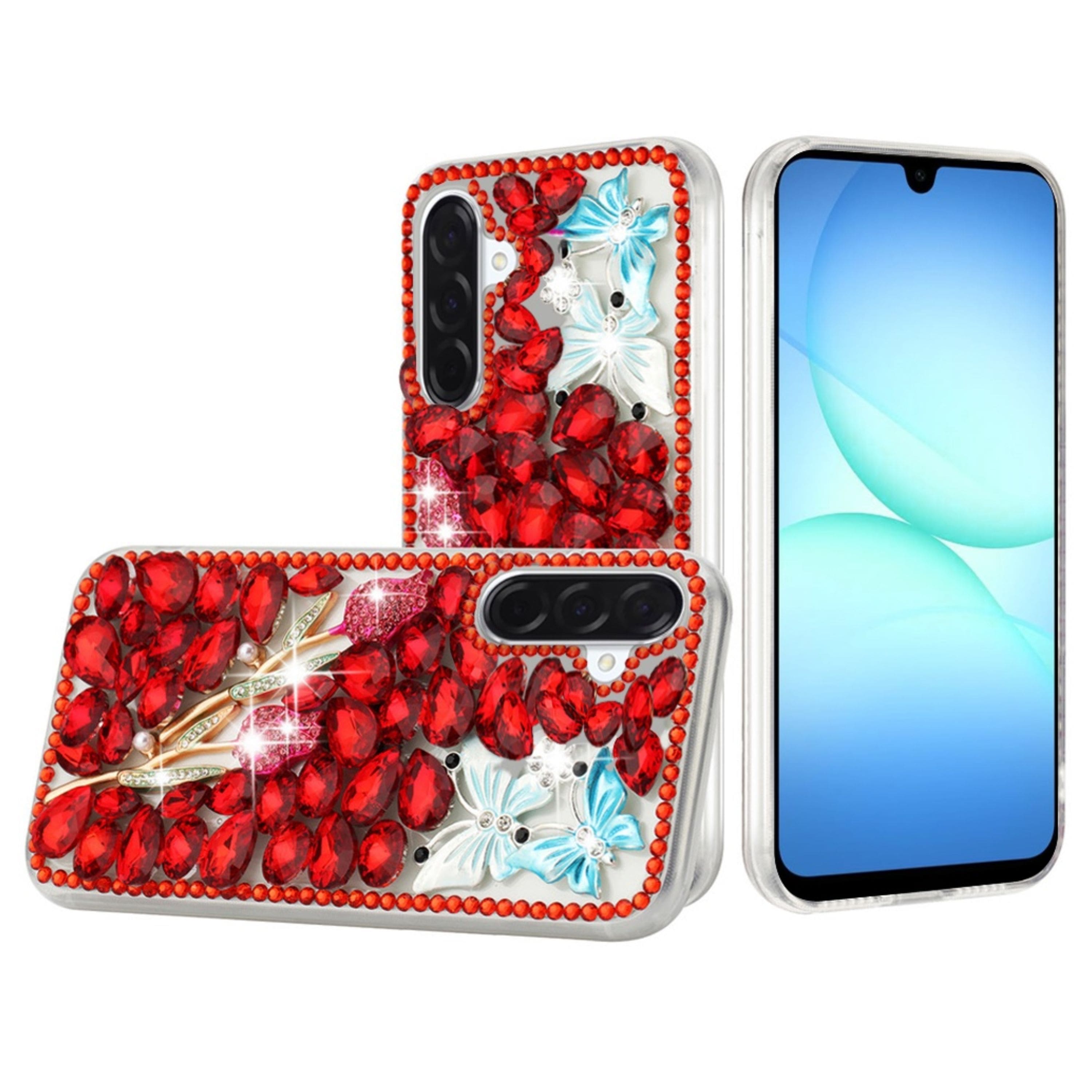 Kitcheniva - Full Diamond Bling 3D Jewel Ornaments Plus Tempered Glass For Samsung A17 5G Red Exquisite Garden - Multicolor price history on PriceWatchPro
