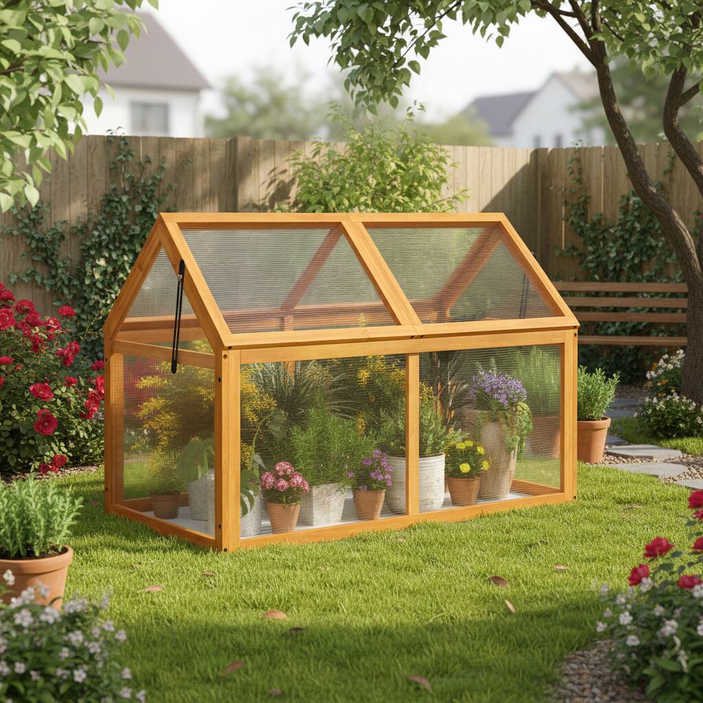Alt View 1. Costway - Costway Wood Cold Frame Greenhouse with Transparent Panels Adjustable Roof, Indoor Outdoor - Orange.