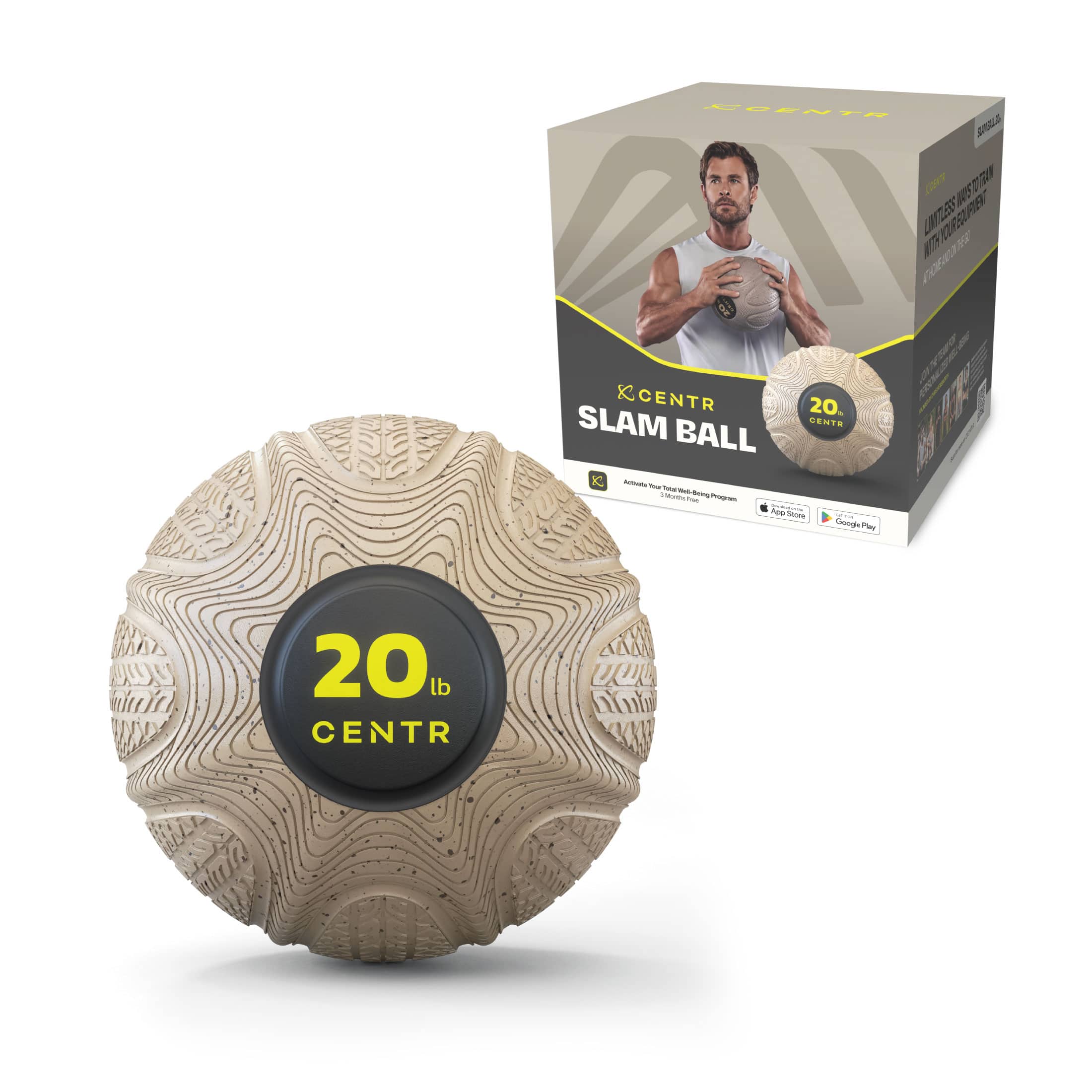 The image features a box and a large exercise ball. The box is labeled with the words "Kegenta Slam Ball," and the exercise ball is white and has a black logo. The box is designed to hold the exercise ball securely, and the exercise ball is intended for use in various fitness programs, including strength training and cardio workouts.