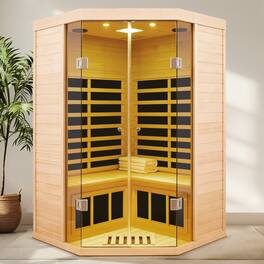 Boyel Living - Two-Person Hemlock Far Infrared Corner Sauna with Bluetooth and LED Lights - Natural