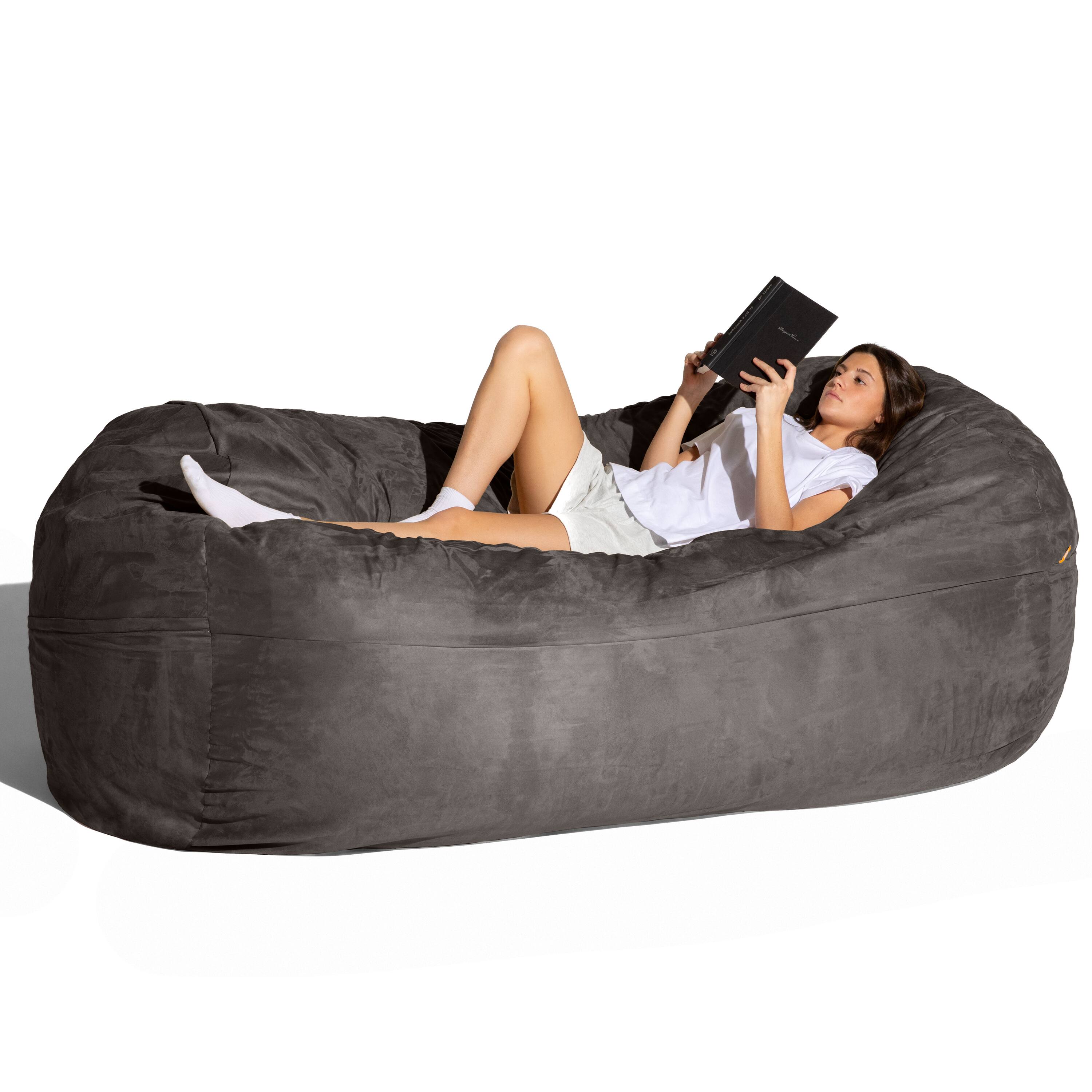 Angle. Jaxx - Jaxx 7 Foot Giant Bean Bag Sofa, Charcoal - Charcoal.