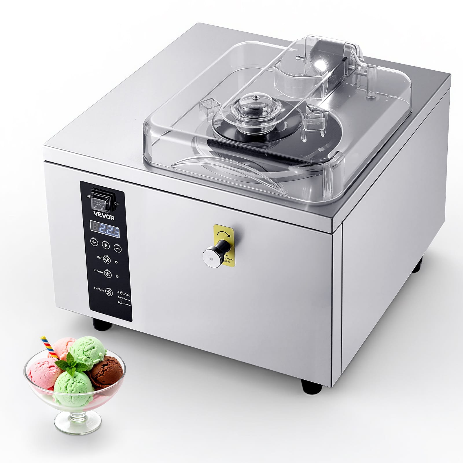 VEVOR - Commercial Hard Ice Cream Machine, 500W 1.32 Gal/Hour, Gelato Hard Serve Ice Cream Maker with 2.8L 304 Stainless Steel - Silver