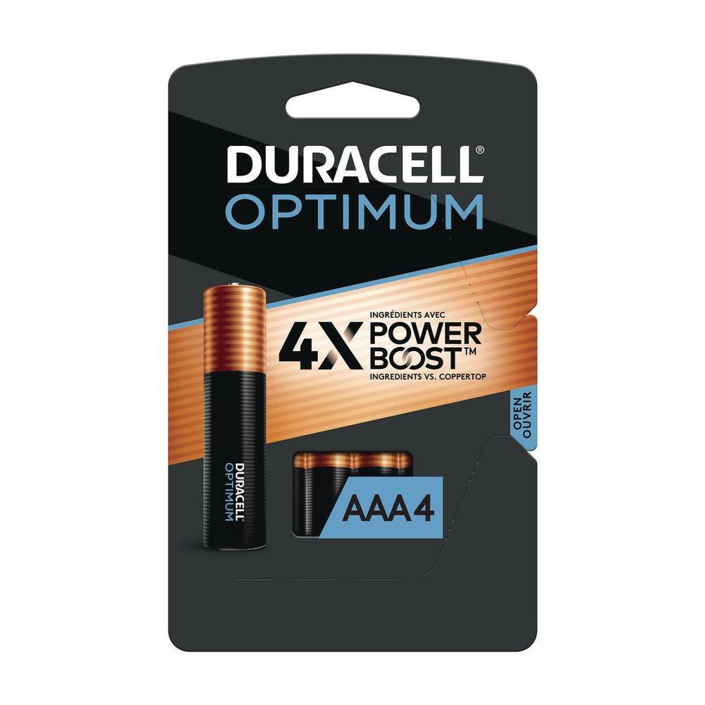 DURACELL  
OPTIMUM  

4X POWER BOOST™  
INGRÉDIENTS AVEC POWER BOOST™ INGREDIENTS VS. COPPERTOP  

AAA 4  

OPEN OUVRIR