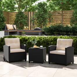 Mondawe - 25.5 x 26 x 30 IN Freestanding Patio Bistro Set with 2 Chairs & Glass Table 3-Piece - Black+Off White