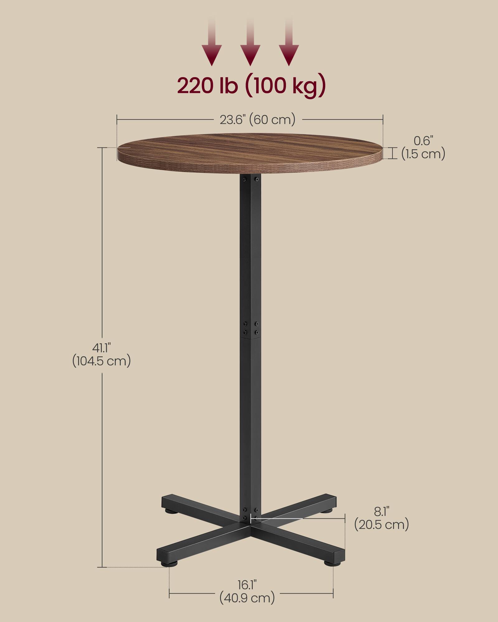 220 lb (100 kg)  
23.6" (60 cm)  
0.6" (1.5 cm)  
41.1" (104.5 cm)  
8.1" (20.5 cm)  
16.1" (40.9 cm)