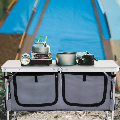 Alt View 5. Winado - 4FT Portable Aluminum Folding Camping Table with Storage, Adjustable Height, Carry Handle for Outdoor Camping Pinic - White ＆ Grey.