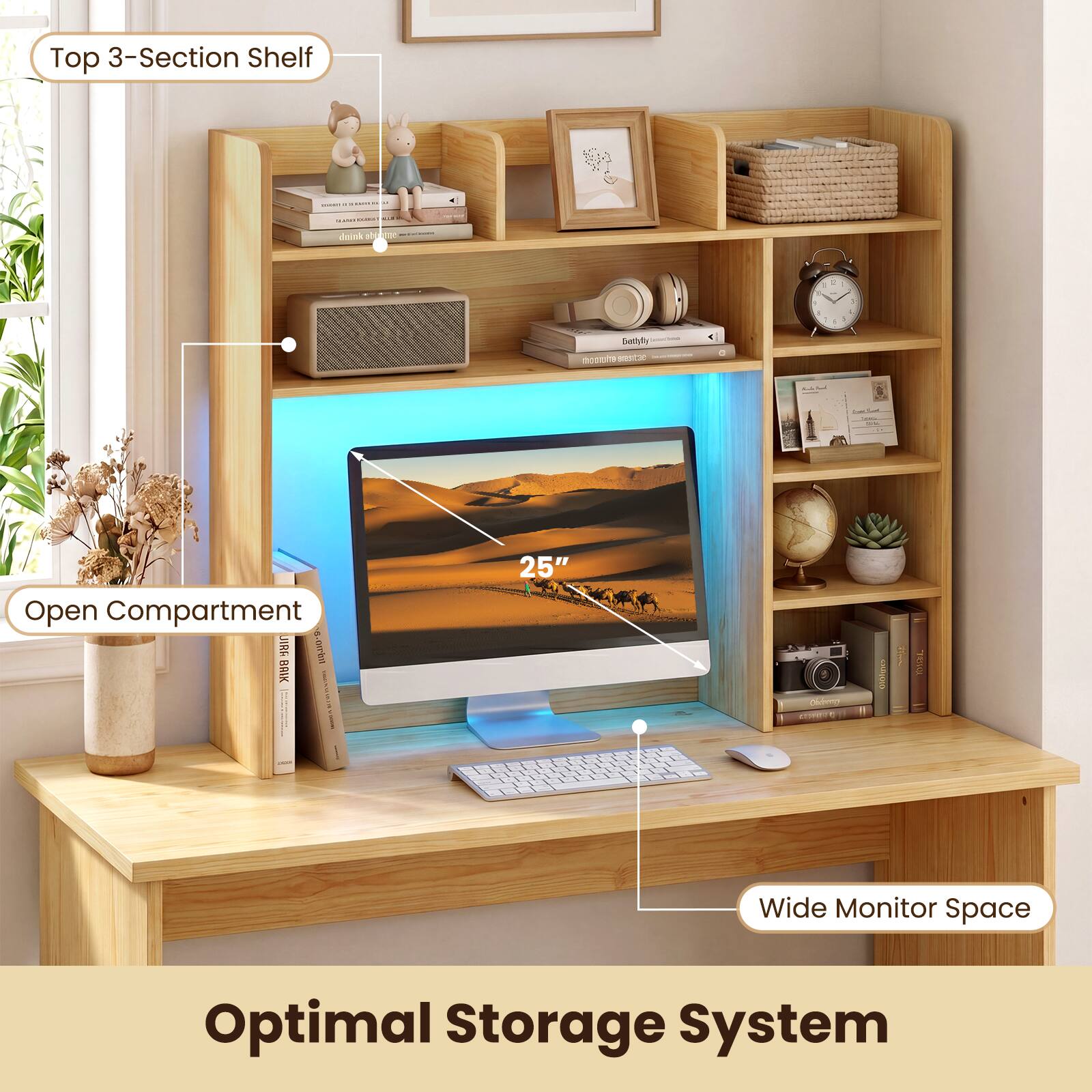 Top 3-Section Shelf

Open Compartment

Wide Monitor Space

Optimal Storage System