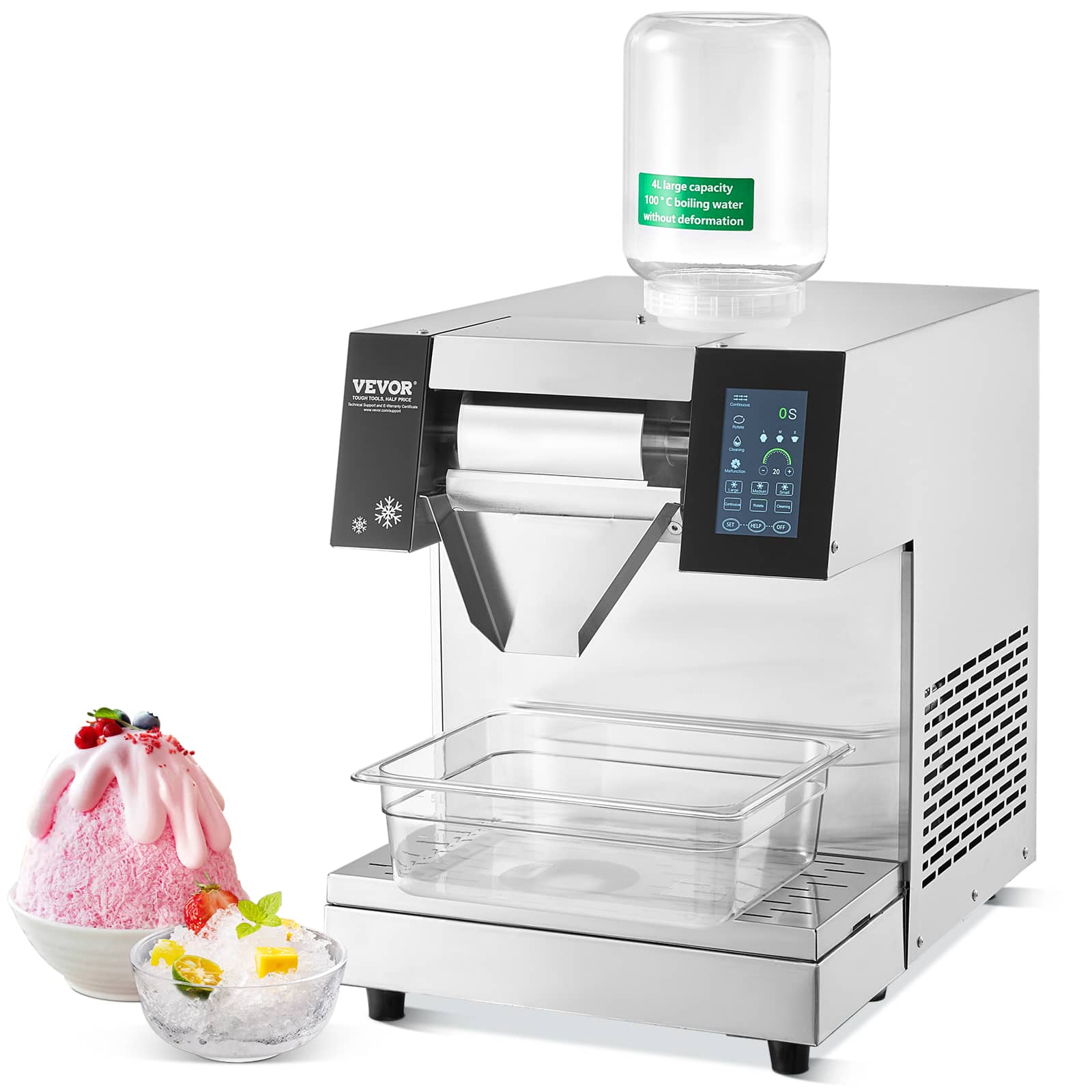 VEVOR - Commercial Snowflake Ice Machine, 573LBS/24H Snowflake Ice Maker, Stainless Steel Ice Shaver Machine - Silver;Black
