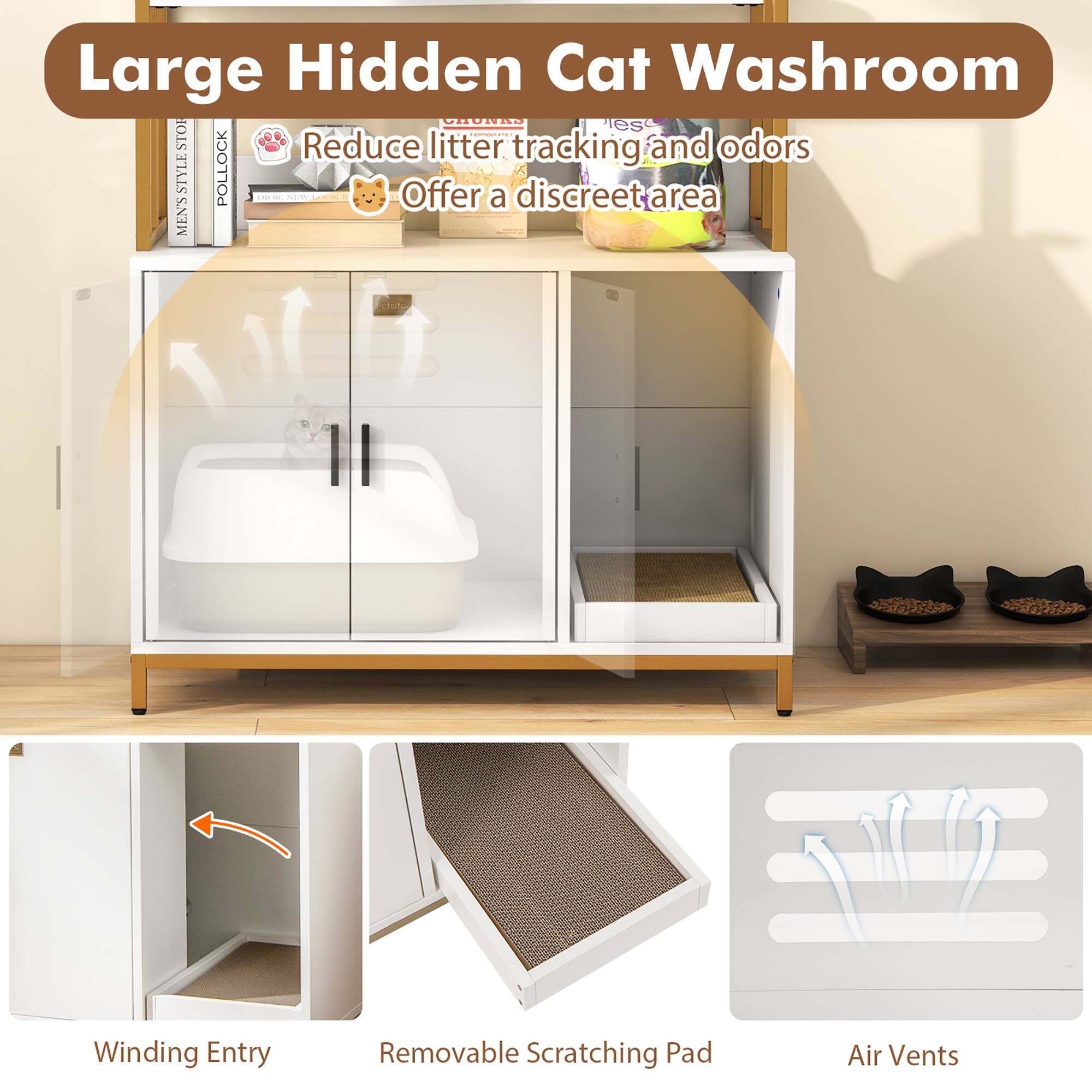 Large Hidden Cat Washroom

- Reduce litter tracking and odors
- Offer a discreet area

Features:
- Winding Entry
- Removable Scratching Pad
- Air Vents