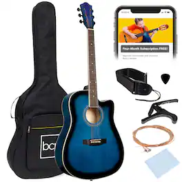 Best Choice Products - 41in Full Size Beginner Acoustic Guitar Set with Case, Strap, Capo, Strings - Blue
