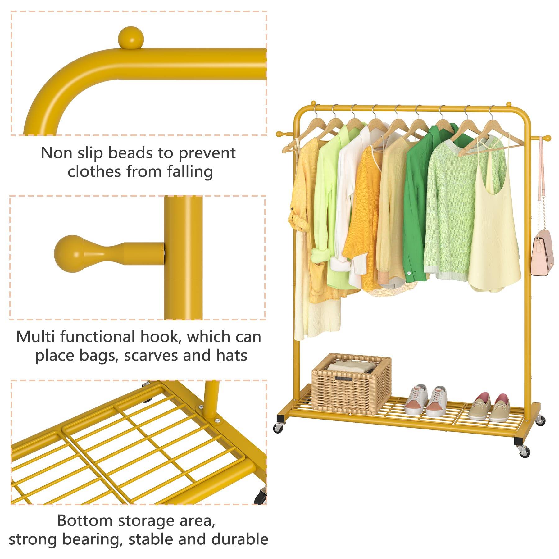 - Non slip beads to prevent clothes from falling
- Multi functional hook, which can place bags, scarves and hats
- Bottom storage area, strong bearing, stable and durable