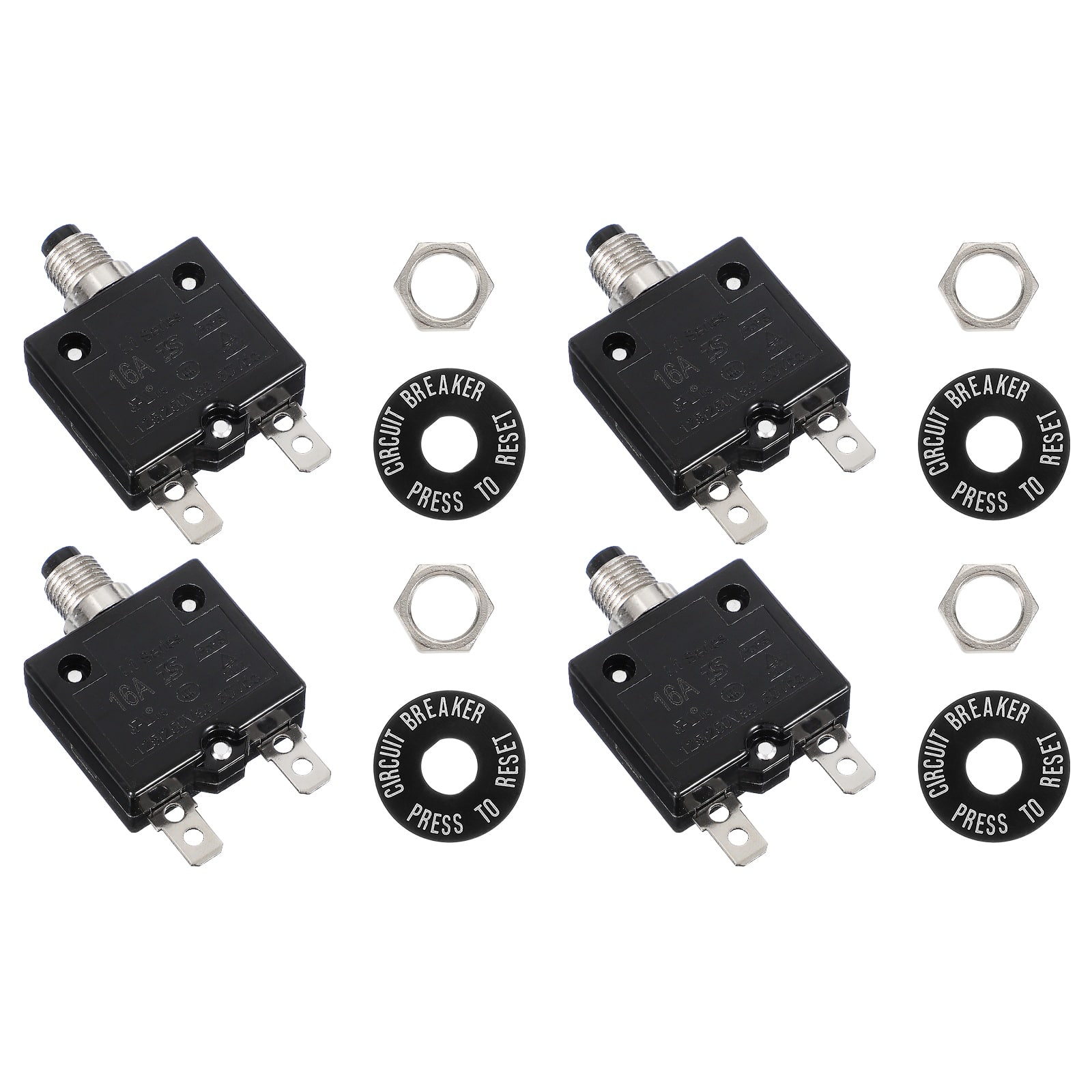 Unique Bargains - 4pcs 16A Push Button Circuit Breaker, 125/250V AC,50V DC, Manual Reset Thermal Overload Protector for Industrial - Black price history on PriceWatchPro