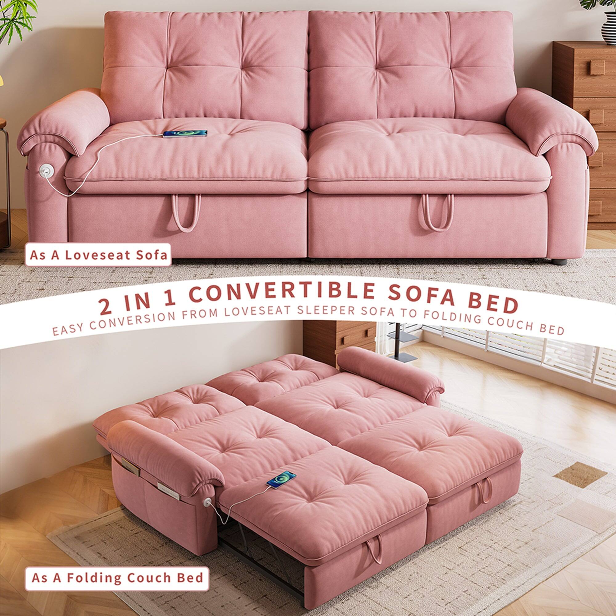 As a Loveseat Sofa

2 IN 1 CONVERTIBLE SOFA BED
EASY CONVERSION FROM LOVESOFA SLEEPER SOFA TO FOLDING COUCH BED

As a Folding Couch Bed