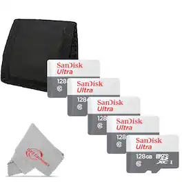 SanDisk Professional - 5x SanDisk 128GB Ultra UHS-I microSDXC Memory Card with SD Adapter and Card Wallet