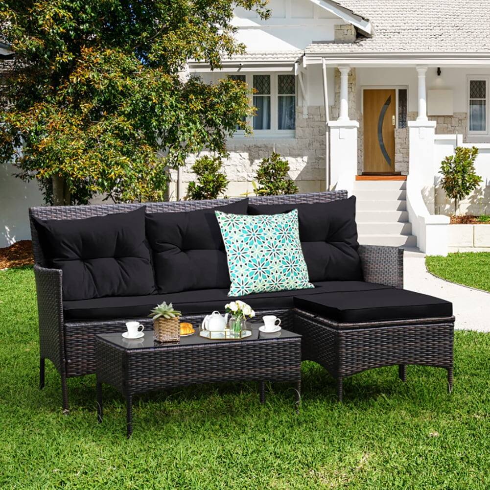 Alt View 7. Pefilos - 3 Pieces Patio Furniture Sectional Set with 5 Cozy Cushions, Patio Conversation Set - Brown.