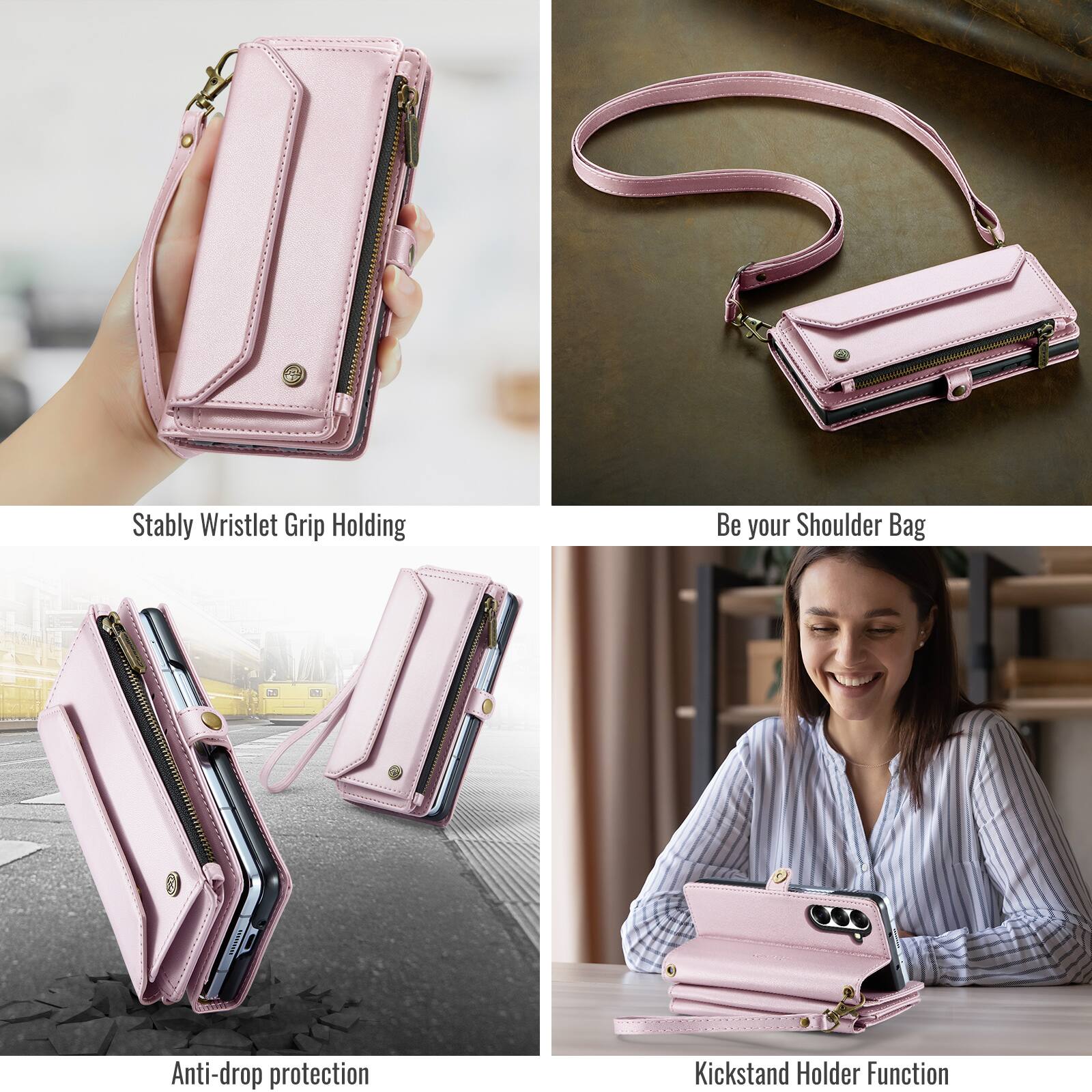 Stably Wristlet Grip Holding  
Be your Shoulder Bag  
Anti-drop protection  
Kickstand Holder Function