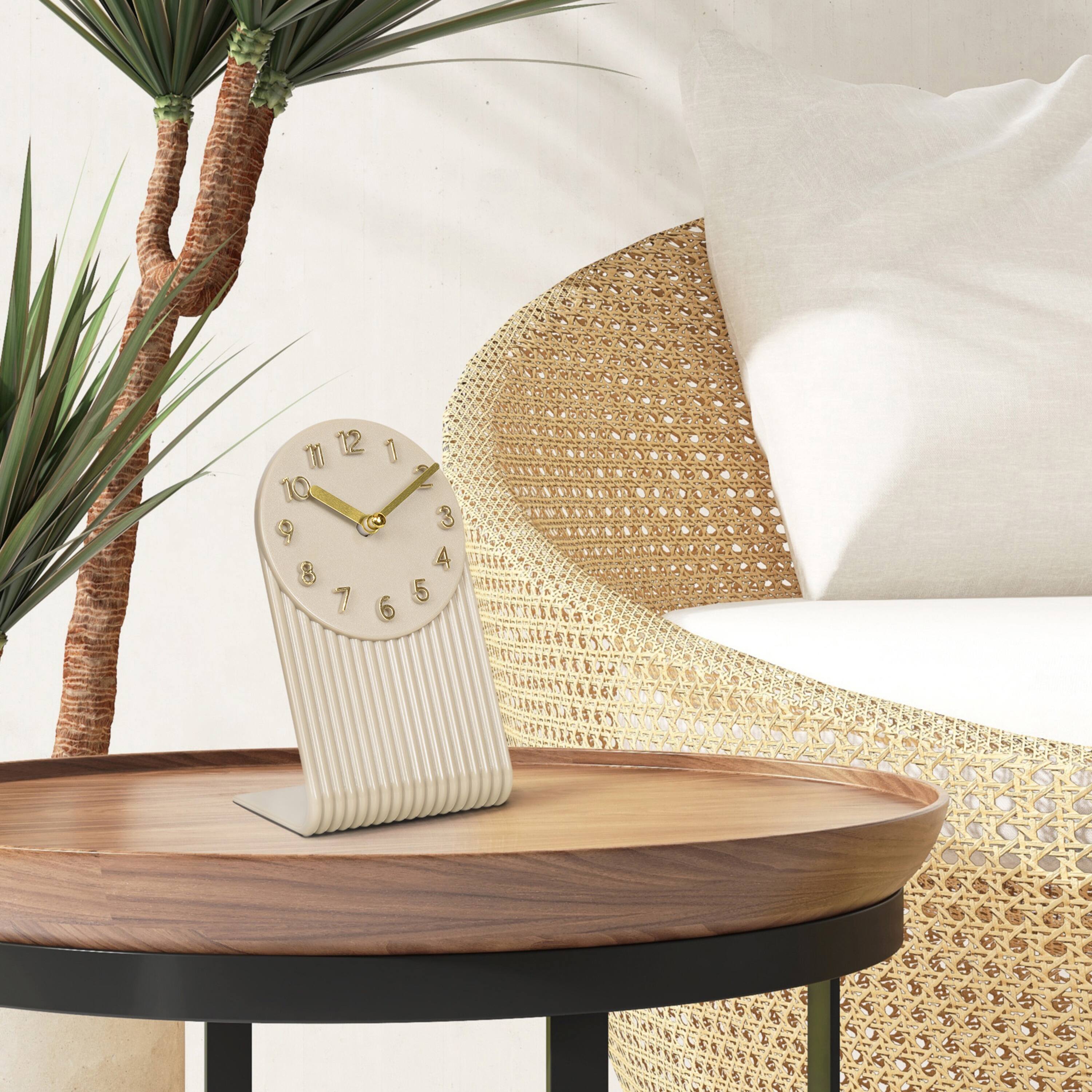 Alt View 2. La Crosse Clock Co. - Grooves Quartz Analog Table Clock, Soft White - White.