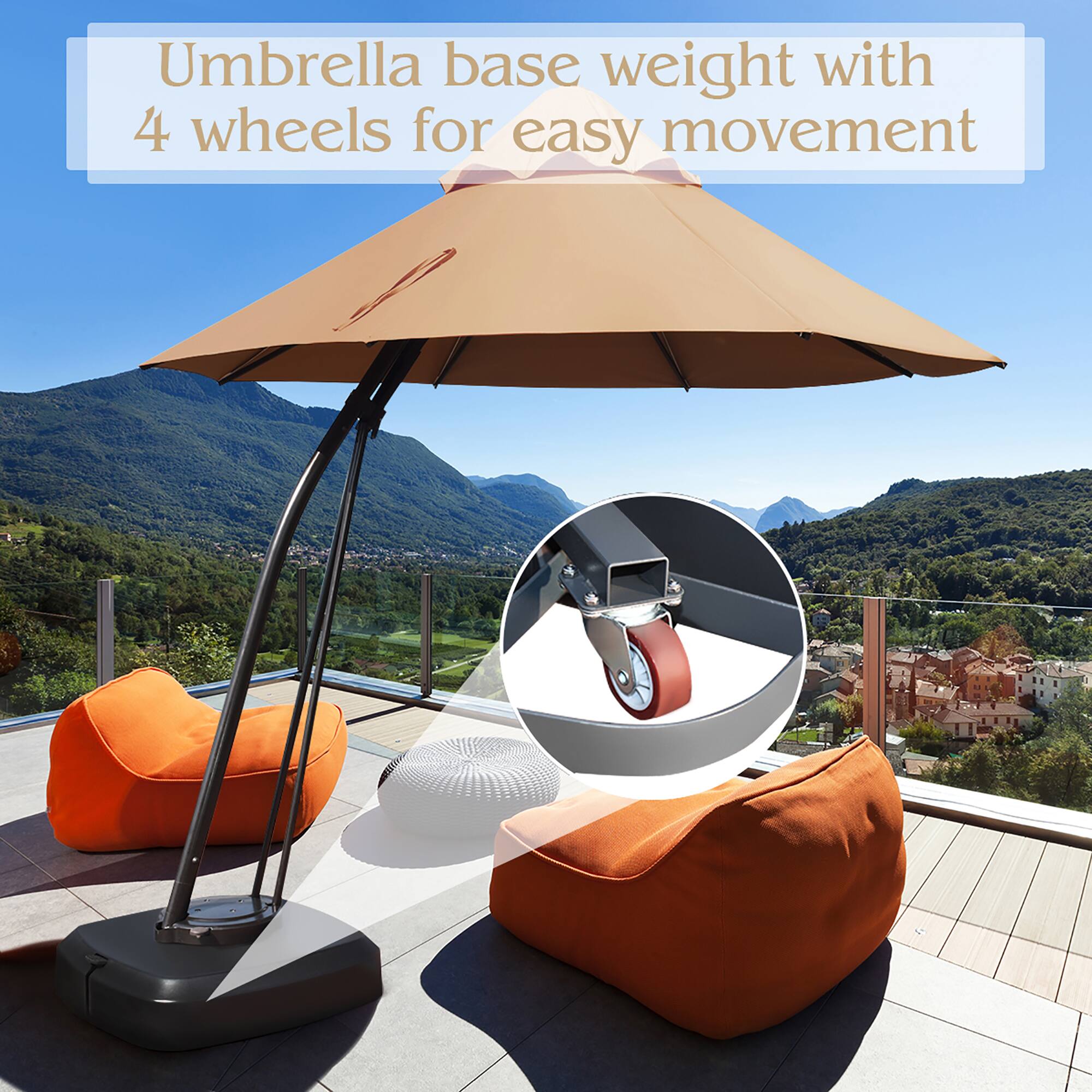 Umbrella base weight with 4 wheels for easy movement