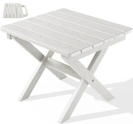 SERWALL - Small Folding Side Table, HDPE Outdoor End Table - White