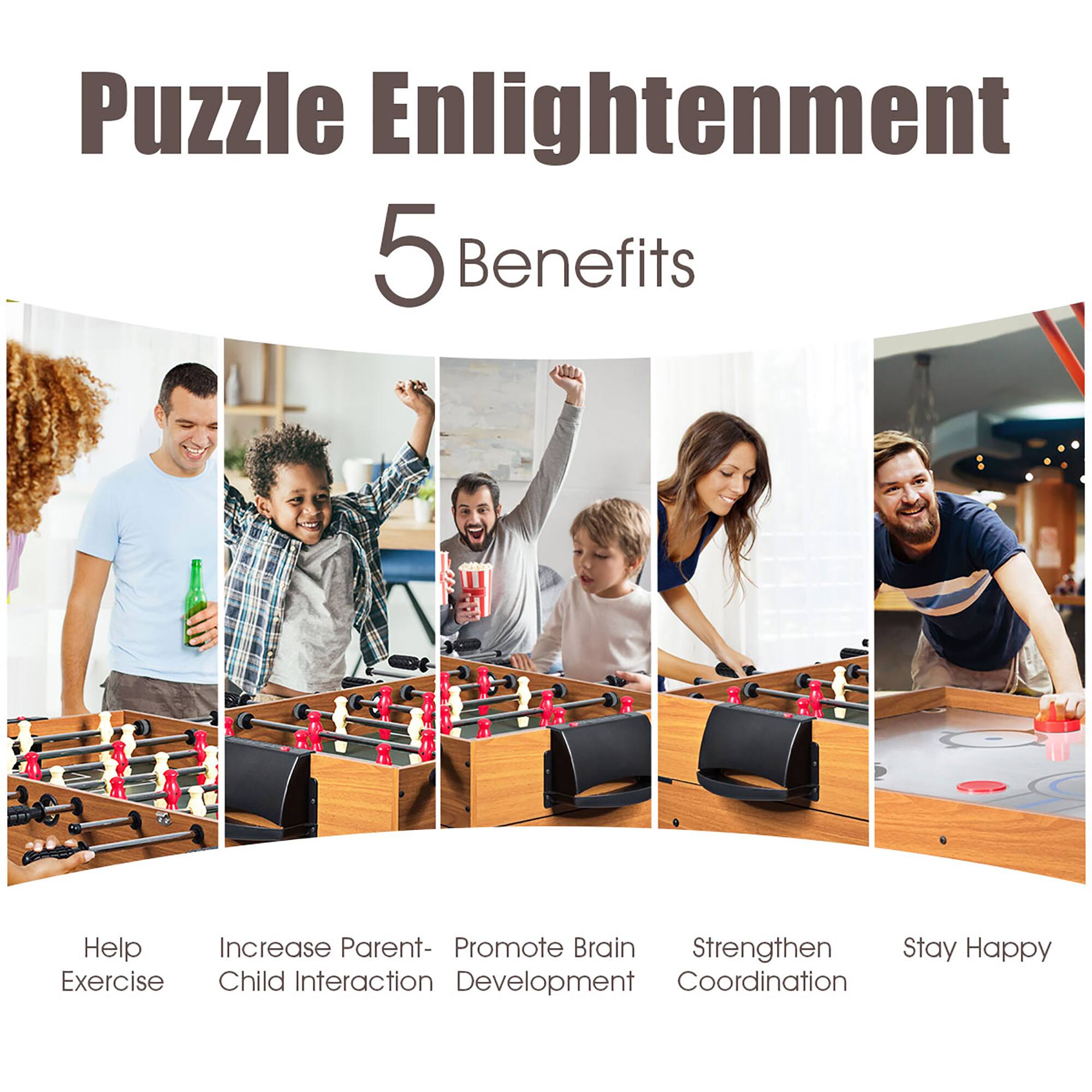 Puzzle Enlightenment 5 Benefits: Help increase parent-promote brain strengthen, stay happy, exercise child interaction, development coordination.