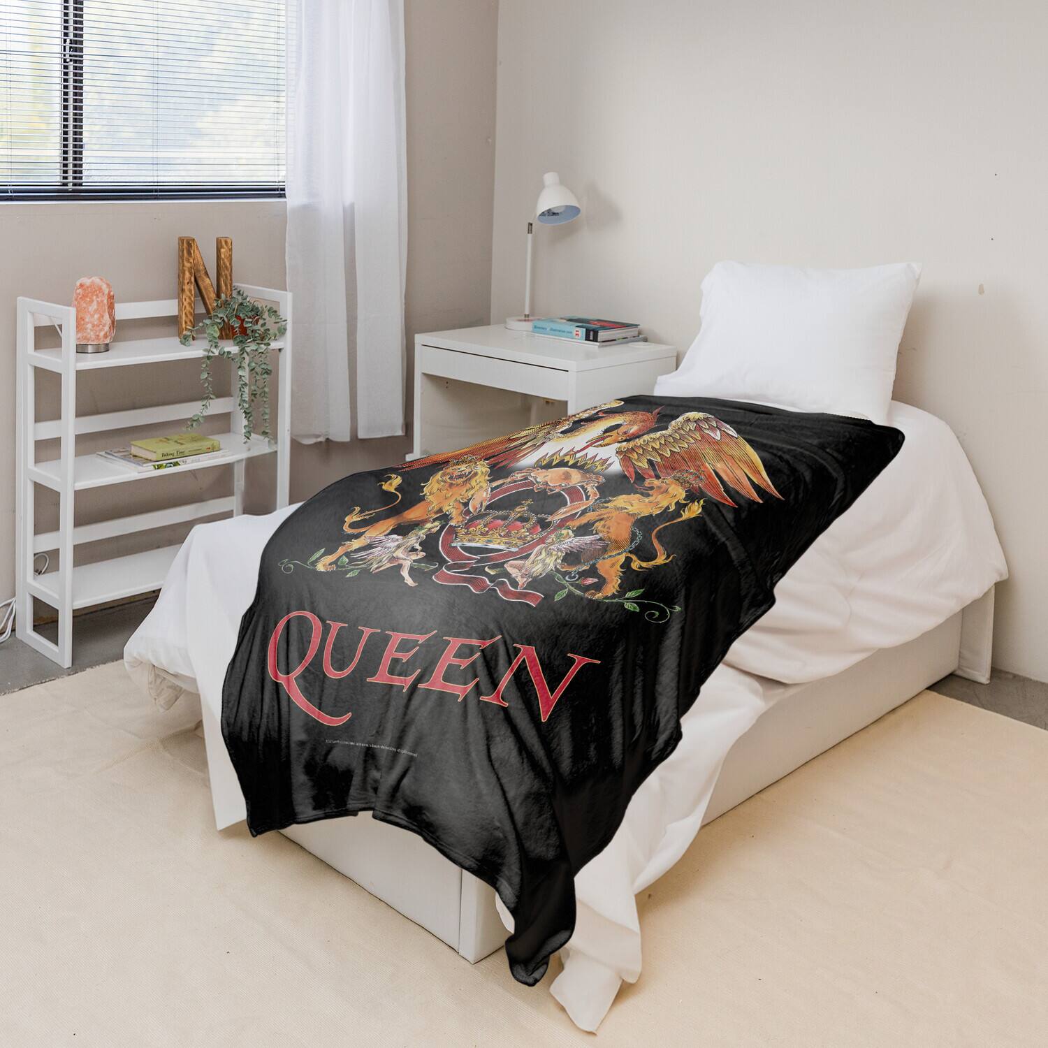 Alt View 2. PopMarket - Queen - Rocksax - Queen - Crest - Sherpa Fleece Throw (50 in x 60 in) - Multicolor.