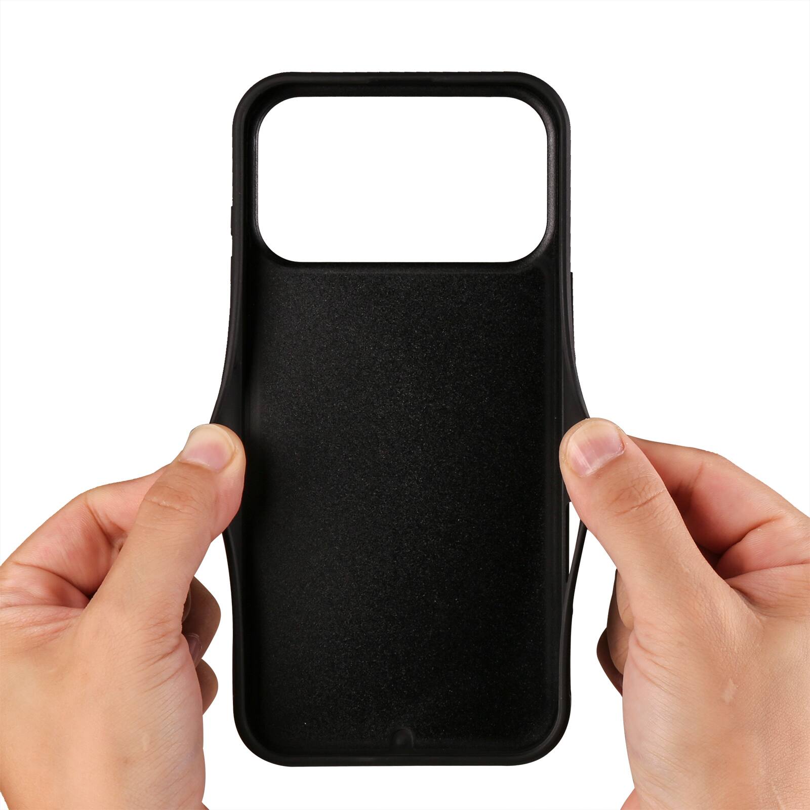 Left. Dteck - Magnetic Case for iPhone 17 Pro Max, Compatible with MagSafe, PU Leather Soft TPU Bumper Shockproof Phone Cover - Black.