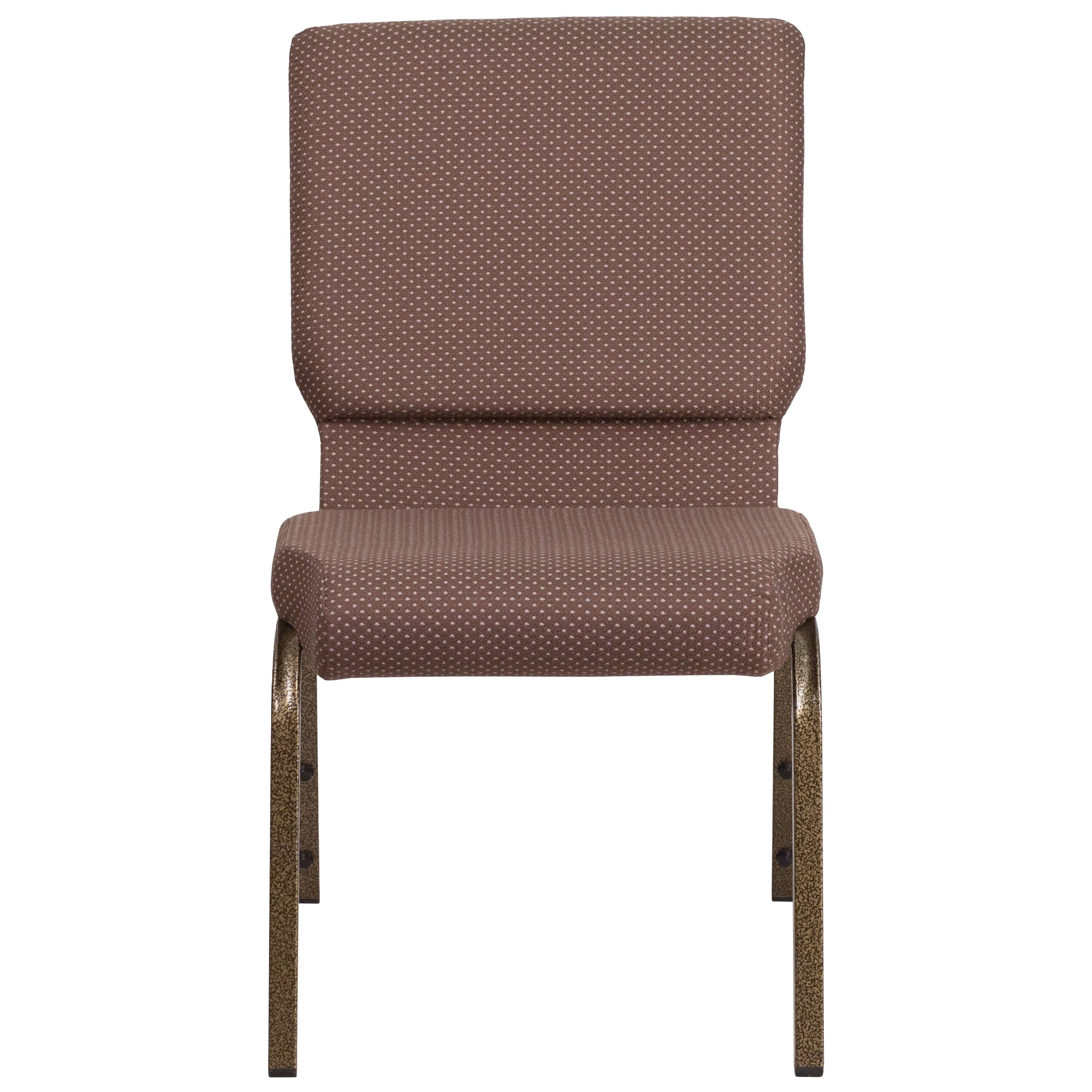 Alt View 5. Emma + Oliver - 4 Pack 18.5''W Stacking Church Chair - Brown Dot Fabric/Gold Vein Frame.