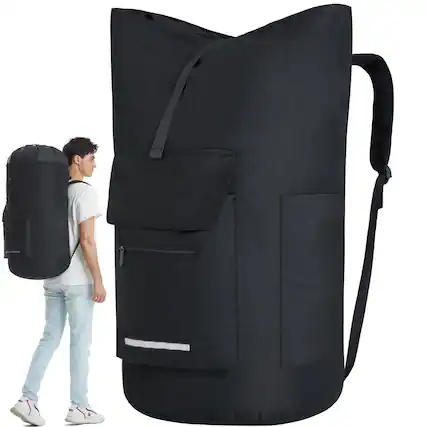 Front. DORLUKFU - Laundry Bag Extra Large 115L, Laundry Backpack Bag, Laundry Bags Extra Large Heavy Duty, Laundry Bag with Straps, - 115L-Black.