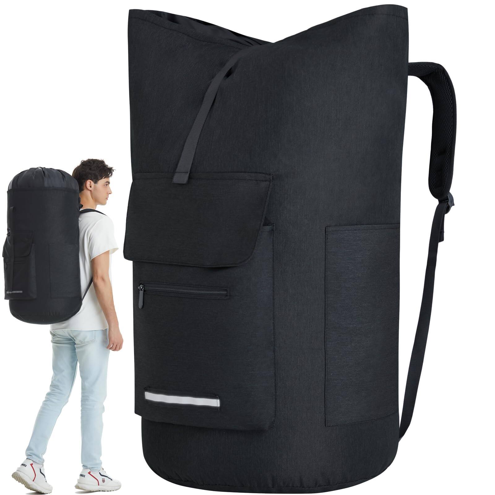 Front. DORLUKFU - Laundry Bag Extra Large 115L, Laundry Backpack Bag, Laundry Bags Extra Large Heavy Duty, Laundry Bag with Straps, - 115L-Black.