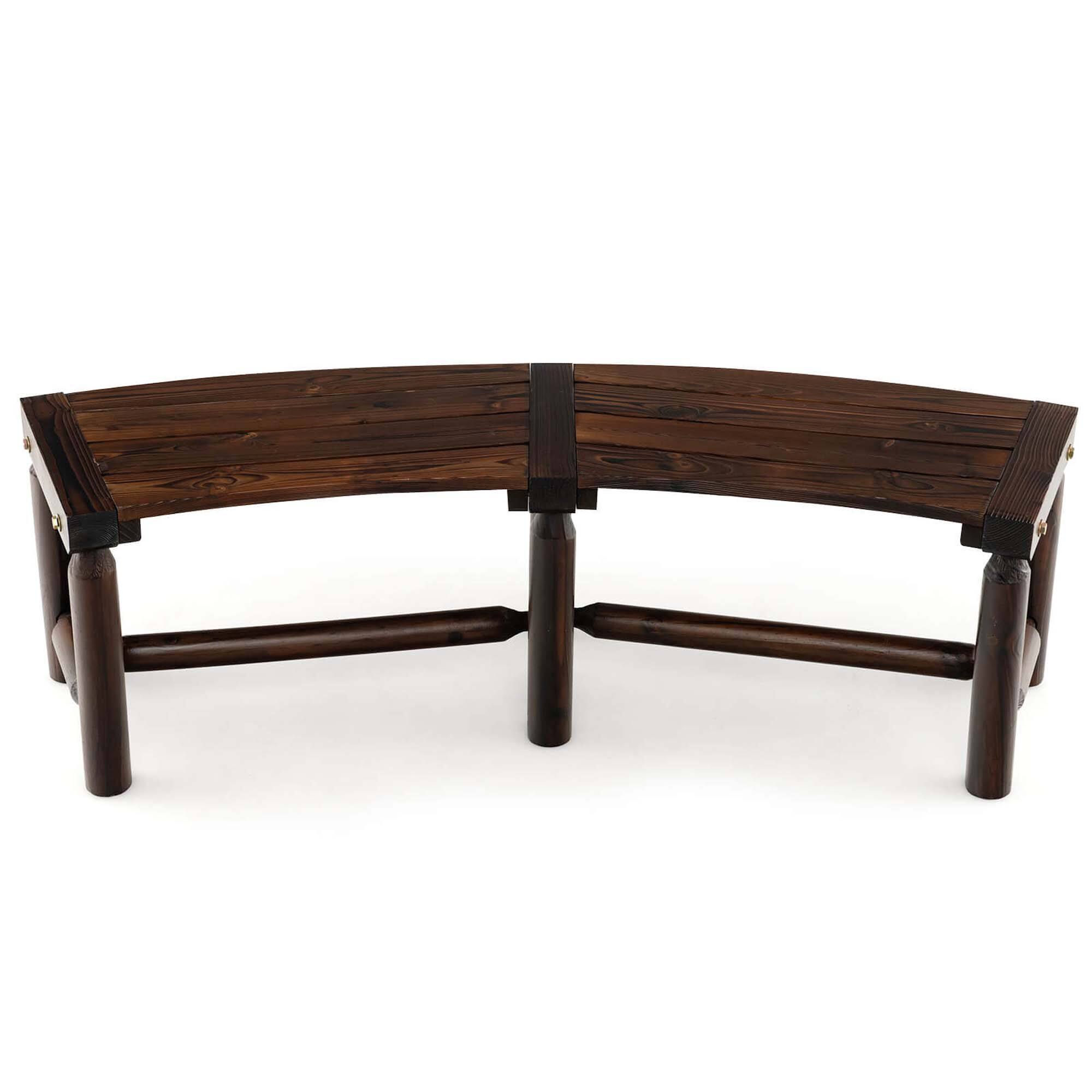 Alt View 8. Costway - Patio Curved Bench Carbonized Wood Dining Bench for Round Table 710 LBS Max Load - Rustic Brown.