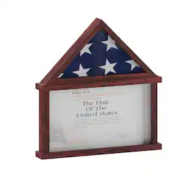 Emma + Oliver - Arthur Small Solid Wood Memorial Flag Case with Certificate Holder and Shadow Box Display - Mahogany