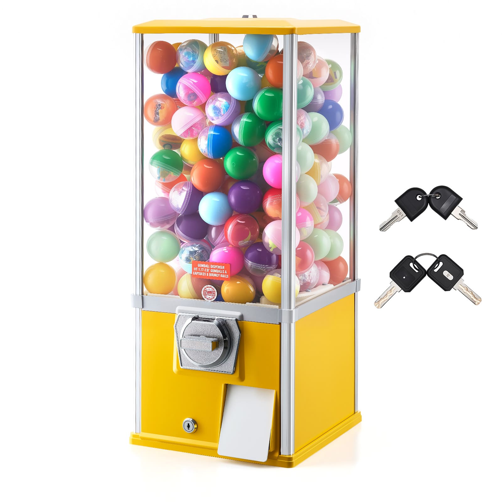 VEVOR - Gumball Machine, 25 inch Height Candy Vending Machine Dispenser, 25-Cent Vending Machines for Shopping Malls - Yellow