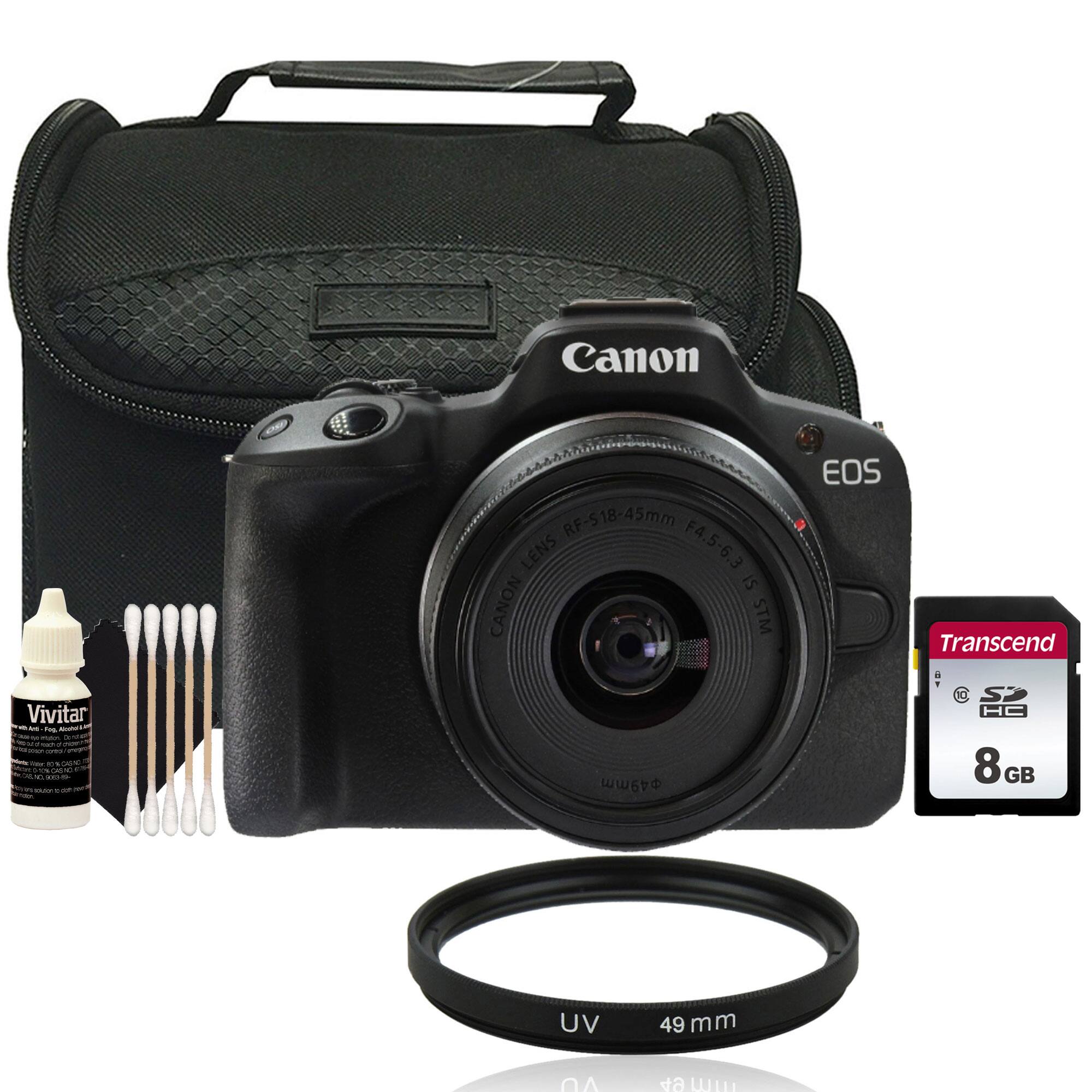 Canon RF-518-45mm Lens F4.5-6.3 IS STM
EOS
Transcend 8GB SDHC
Vivitar Lens Cleaning Kit
UV 49mm Filter