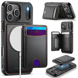 Dteck - Magnetic Case For Apple iPhone 17 Pro Max Detachable Wallet Card Holder Leather Shockproof Cover - Black