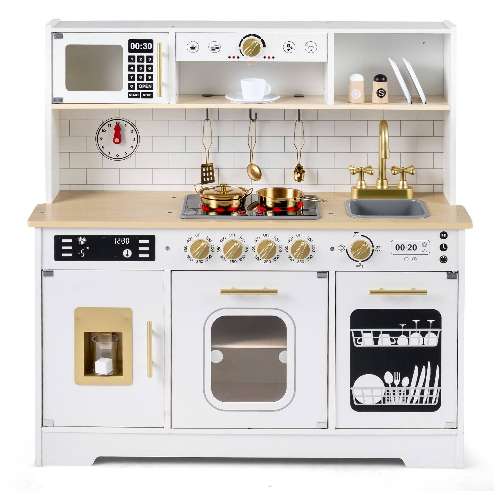 Costway - Play Kitchen for Kids, Wooden Kitchen Playset with Realistic Lights & Sounds - White price history on PriceWatchPro