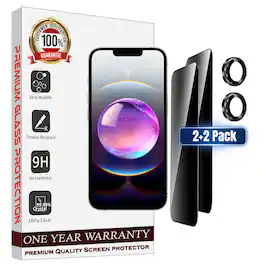 Entronix - Anti-Spy Privacy Screen Protector & Metal Camera Lens Protector For iPhone 16E - 4 Piece Combo - Transparent
