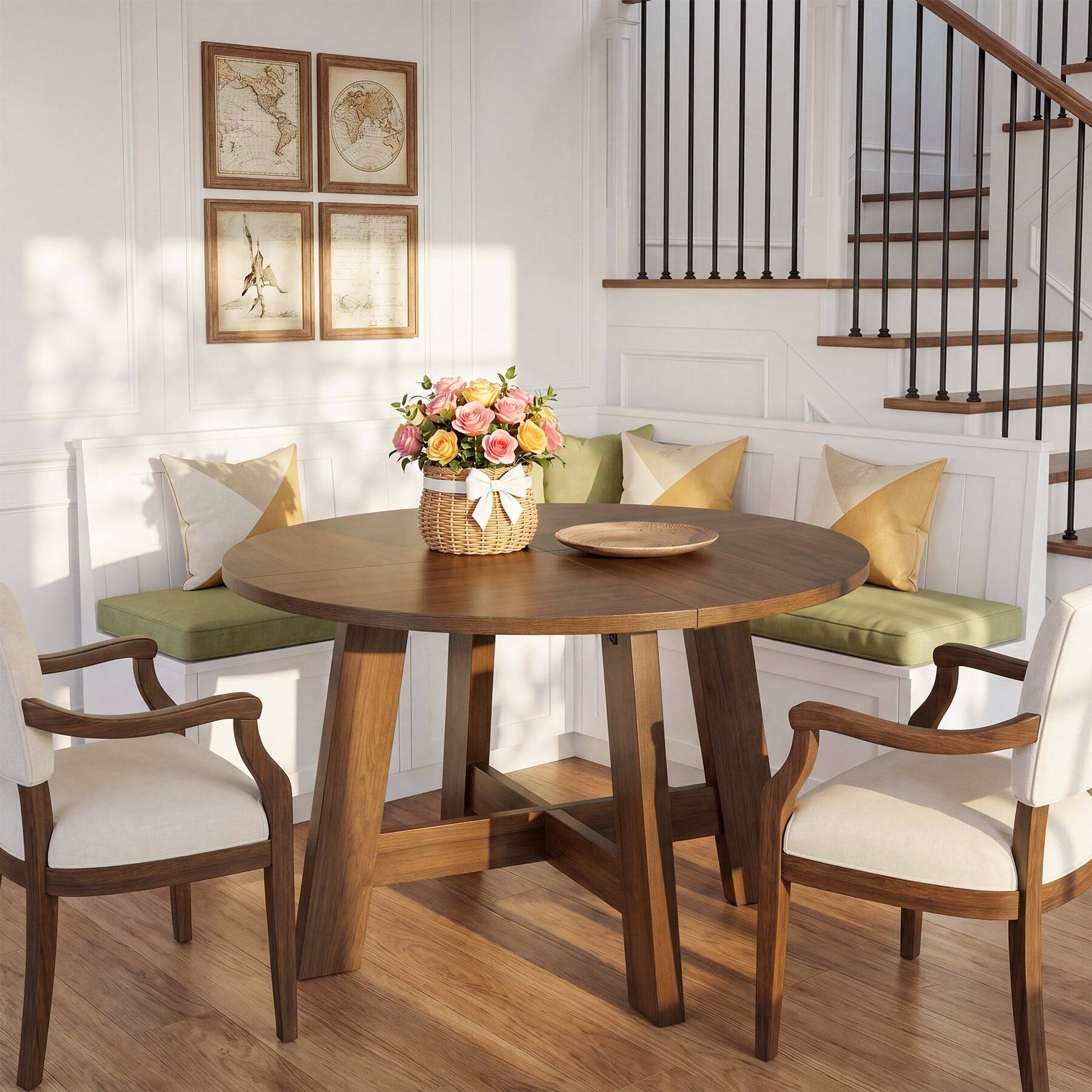 Alt View 1. Tribesigns - Dining Table with Engineered Wood Construction and Round Top for Dining Room, Kitchen and Living Room - Brown.