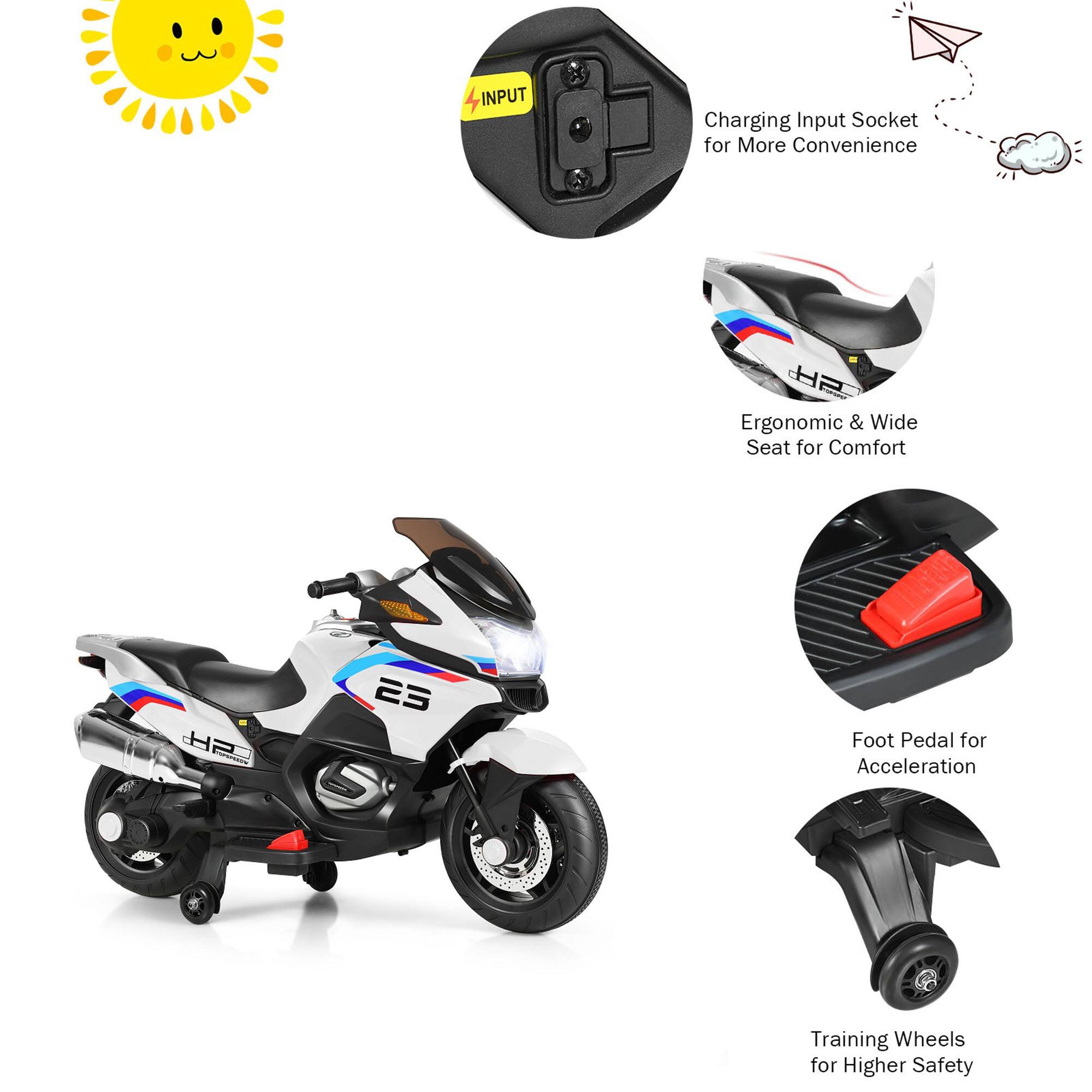 - Charging Input Socket for More Convenience
- Ergonomic & Wide Seat for Comfort
- Foot Pedal for Acceleration
- Training Wheels for Higher Safety